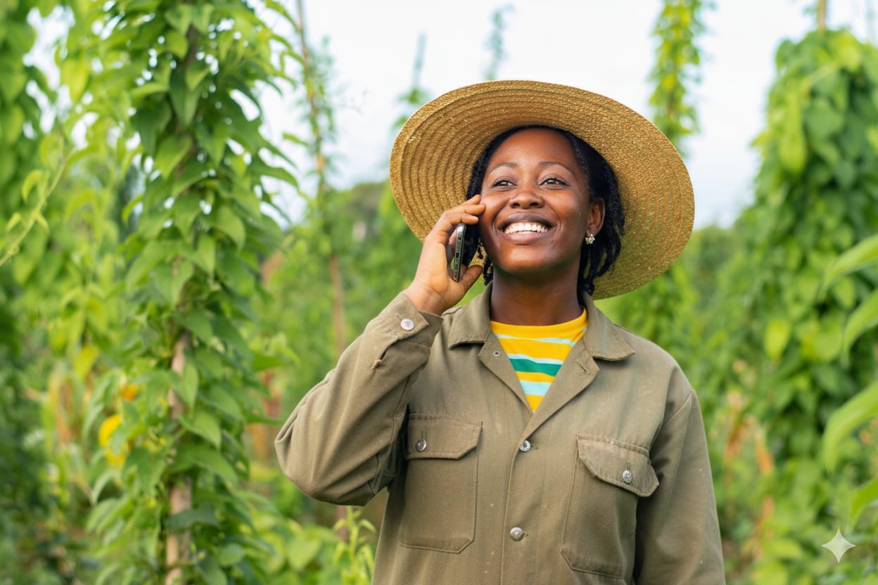 Azizi AI Voice - If you can speak you can trade - Woman with phone